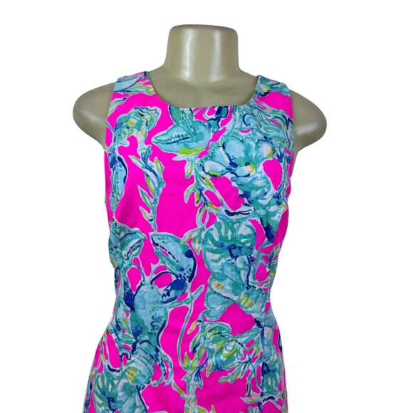 Lilly Pulitzer Womens Pink & Blue Cotton Lobster Print Sheath Dress Size 10 - Picture 5 of 9